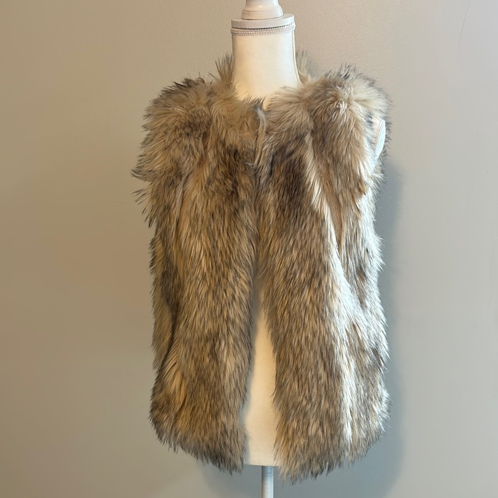 Faux Fur Vest in Brown and Cream